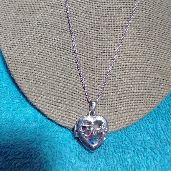 Silver Heart Locket Necklace Family with Multicolor Colorful Gemstones - Picture 5 of 5